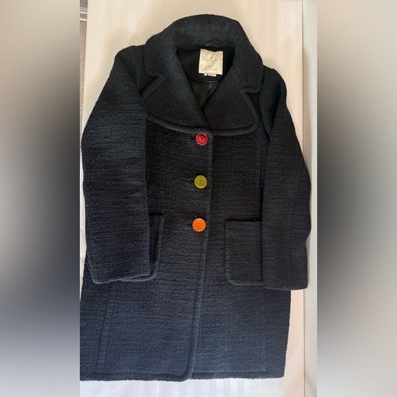 Kate Spade Black Wool Blend Coat Size 6 Colorful Button Fuzzy Textured Mid Lengt - Picture 5 of 6
